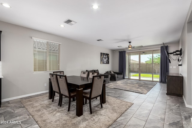 dining room with ceiling fan