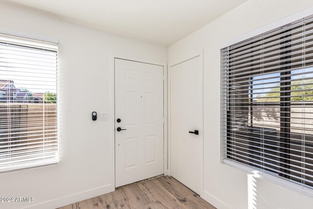 foyer with light hardwood / wood-style floors