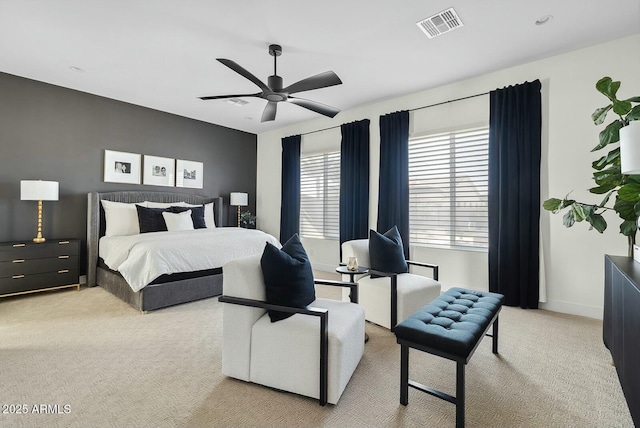 20475 E Indiana Ave, Queen Creek, AZ 85142 - bedroom with light colored carpet, baseboards, and a ceiling fan