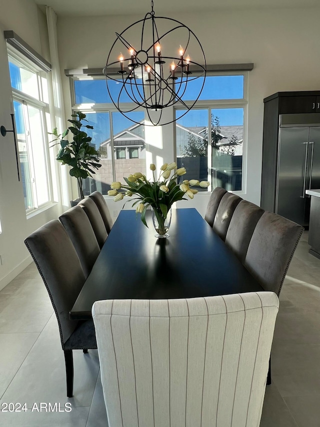 dining room with a chandelier