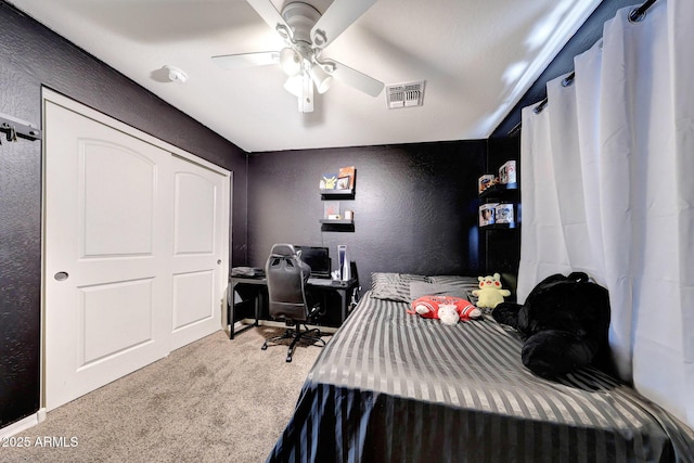 2716 W Sunland Ave, Phoenix, AZ 85041 - carpeted bedroom featuring a textured wall, a desk, and ceiling fan