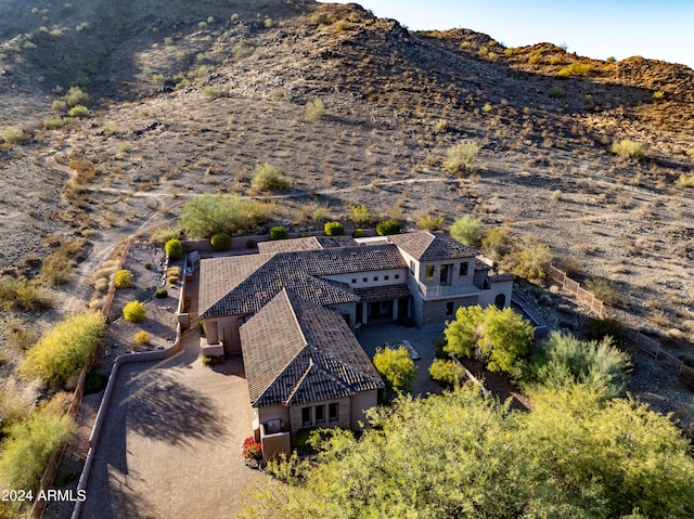 drone / aerial view with a mountain view