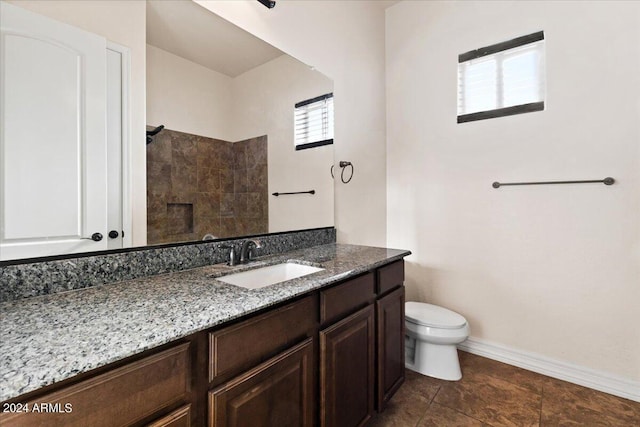 bathroom with vanity, toilet, and walk in shower