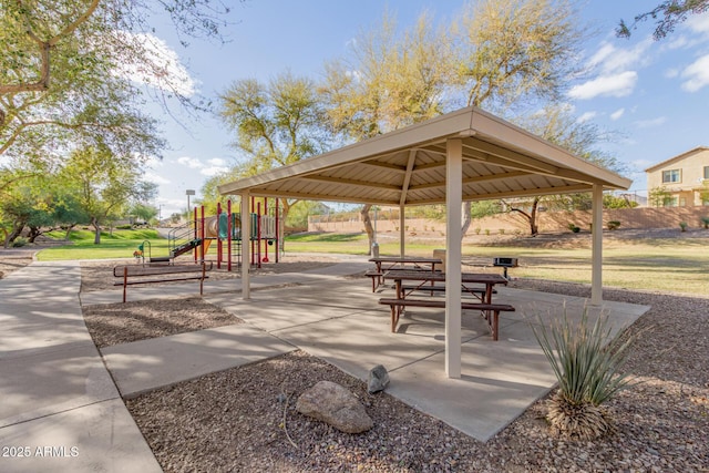 surrounding community with playground community and a gazebo