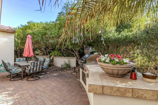 view of patio with area for grilling and grilling area