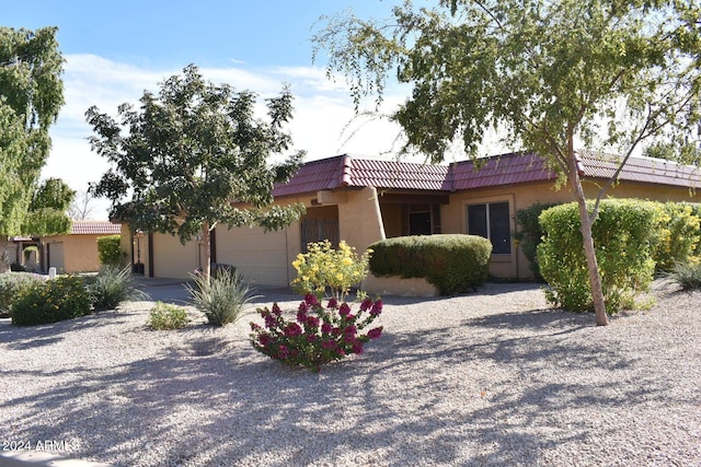 4901 E Magic Stone Dr, Phoenix, AZ 85044 - ranch-style house featuring a tiled roof, a garage, stucco siding, and driveway