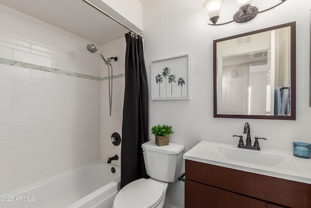 2210 W Tonto Ln, Phoenix, AZ 85027 - bathroom featuring toilet, vanity, shower / bathtub combination with curtain, and a chandelier