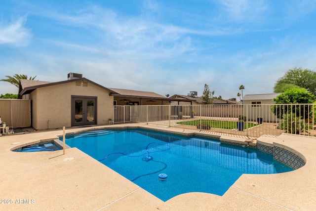 2210 W Tonto Ln, Phoenix, AZ 85027 - view of pool featuring french doors, a patio area, and a pool with connected hot tub