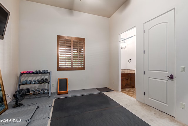 workout area with light carpet