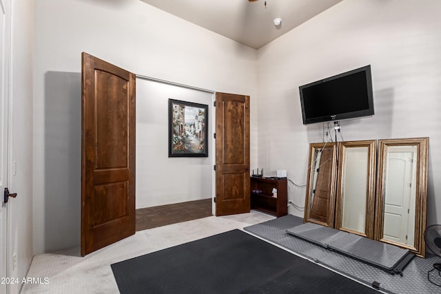 interior space featuring light colored carpet