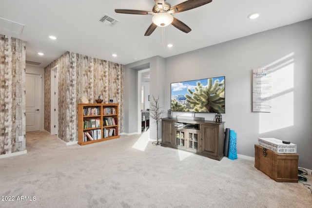 interior space featuring ceiling fan