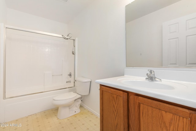 full bathroom with shower / tub combination, toilet, and vanity