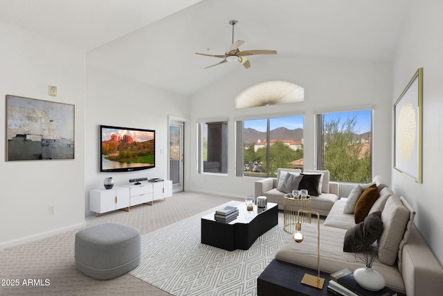 14000 N 94th St Unit 3198, Scottsdale, AZ 85260 - carpeted living room featuring a ceiling fan and high vaulted ceiling