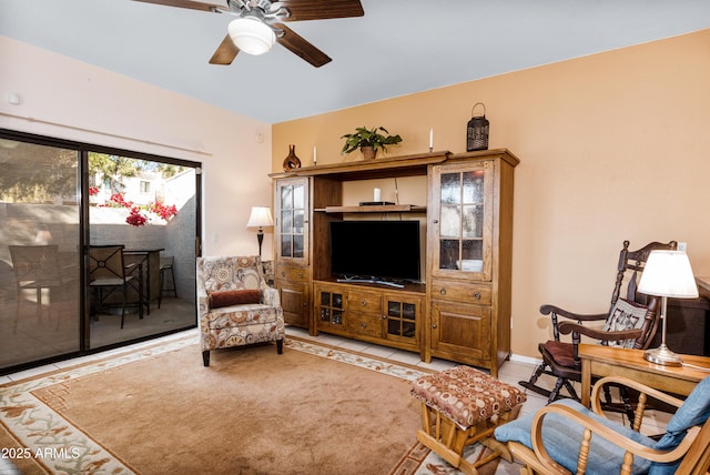 living room featuring ceiling fan