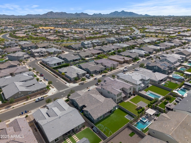 bird's eye view featuring a mountain view and a residential view