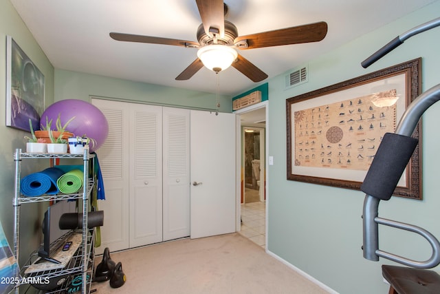 1326 W Joan De Arc Ave, Phoenix, AZ 85029 - workout area featuring a ceiling fan and carpet
