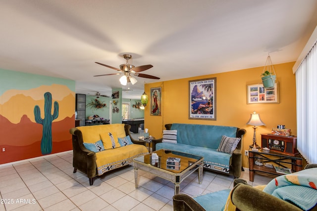 1326 W Joan De Arc Ave, Phoenix, AZ 85029 - living area featuring ceiling fan, light tile patterned floors, and healthy amount of natural light