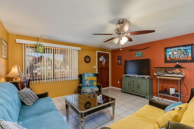 1326 W Joan De Arc Ave, Phoenix, AZ 85029 - living room with ceiling fan and light tile patterned floors
