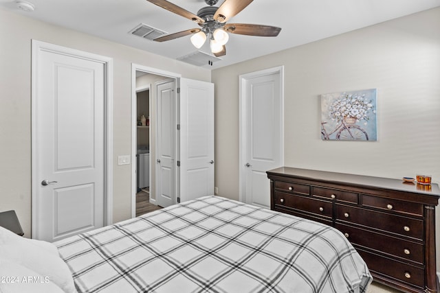 bedroom featuring ceiling fan