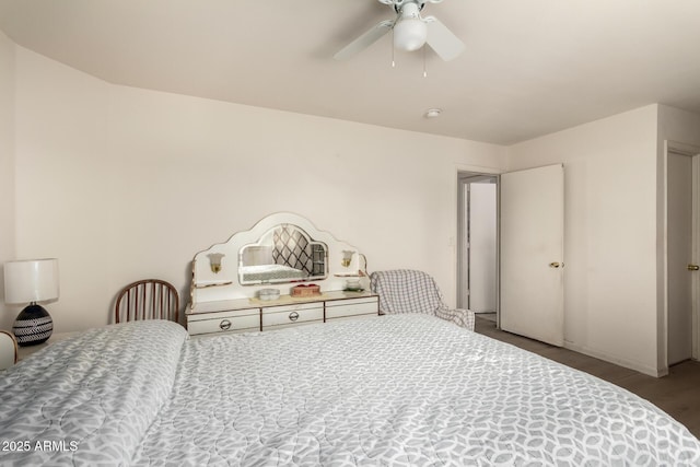 bedroom with hardwood / wood-style floors and ceiling fan