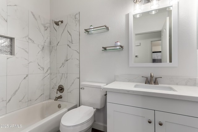 full bathroom featuring vanity, toilet, and  shower combination