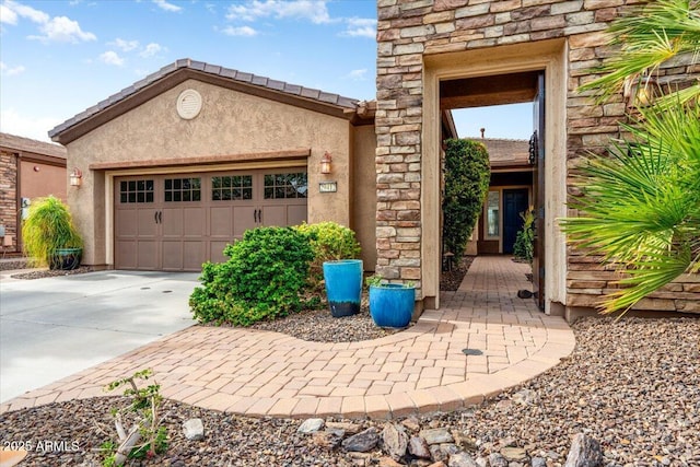 exterior space with a garage