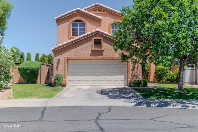 111 N Soho Pl, Chandler, AZ 85225 - view of front of house featuring a tile roof, driveway, a garage, and stucco siding