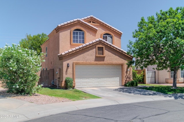 111 N Soho Pl, Chandler, AZ 85225 - view of front facade with a tile roof, a gate, stucco siding, and driveway