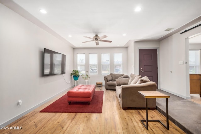 2062 S Emerson, Mesa, AZ 85210 - living area featuring a ceiling fan, light wood-style floors, and recessed lighting