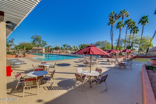 view of pool featuring a patio