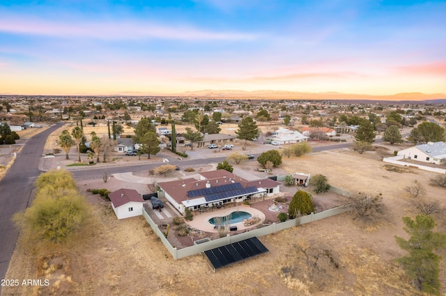 view of aerial view at dusk