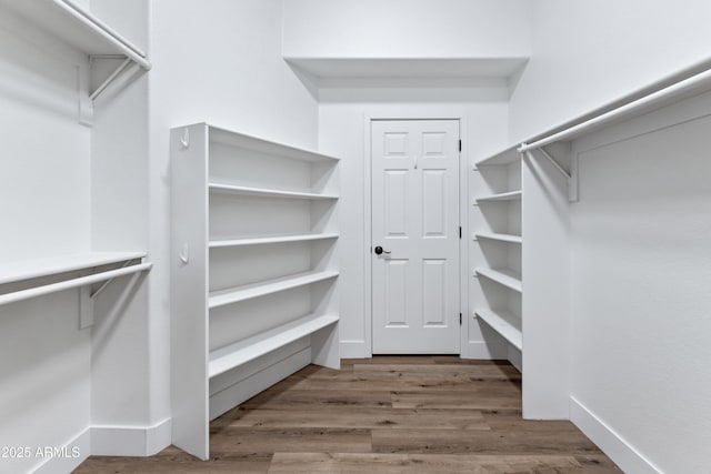 walk in closet with hardwood / wood-style flooring