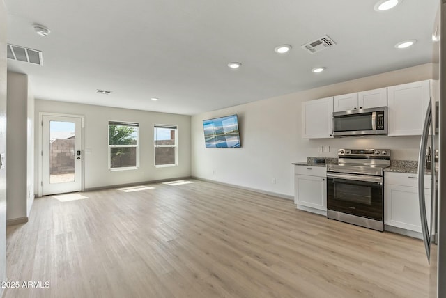 459 Brandeis Dr, Morristown, AZ 85342 - kitchen featuring white cabinets, stainless steel appliances, visible vents, and light wood-type flooring