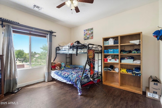 12943 W Mclellan Rd, Glendale, AZ 85307 - bedroom featuring visible vents, ceiling fan, wood finished floors, and baseboards