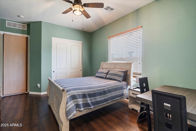 12943 W Mclellan Rd, Glendale, AZ 85307 - bedroom featuring baseboards, visible vents, wood finished floors, and a ceiling fan