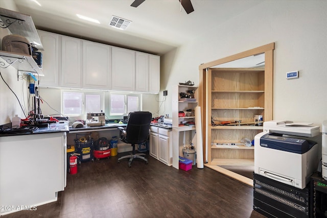 12943 W Mclellan Rd, Glendale, AZ 85307 - office with a ceiling fan, dark wood-style flooring, and visible vents