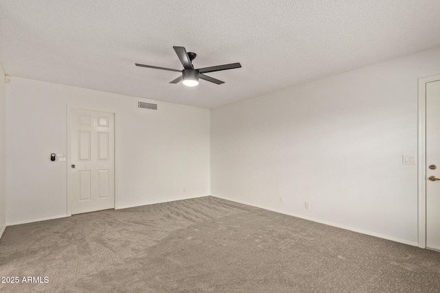 9845 W Behrend Dr, Peoria, AZ 85382 - empty room featuring a textured ceiling, ceiling fan, visible vents, and carpet