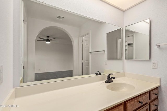 9845 W Behrend Dr, Peoria, AZ 85382 - bathroom featuring visible vents, ceiling fan, and vanity
