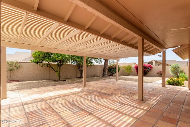 9845 W Behrend Dr, Peoria, AZ 85382 - view of patio / terrace featuring a fenced backyard and a pergola