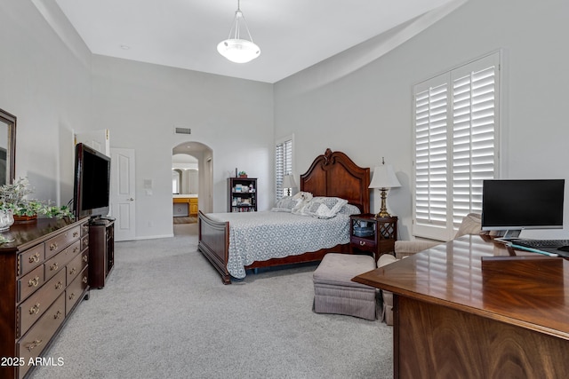 carpeted bedroom with multiple windows