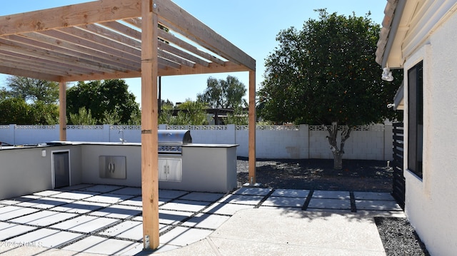 view of patio / terrace featuring area for grilling and a pergola