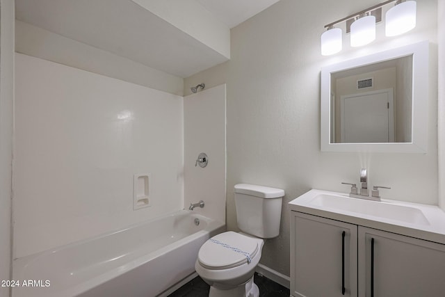 full bathroom with shower / tub combination, vanity, and toilet