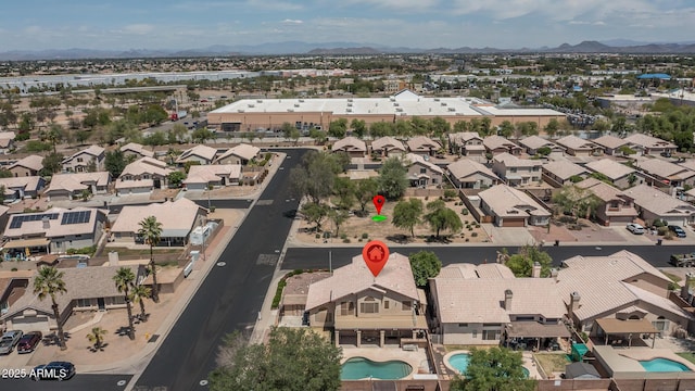 aerial view featuring a residential view and a mountain view