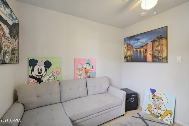 living room featuring ceiling fan