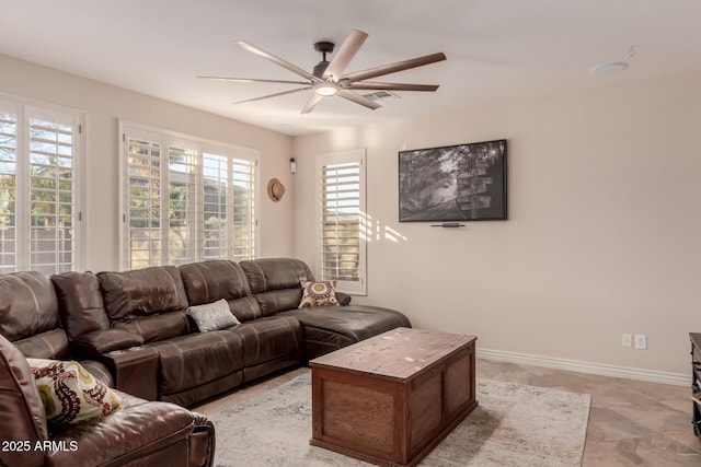 living room featuring ceiling fan