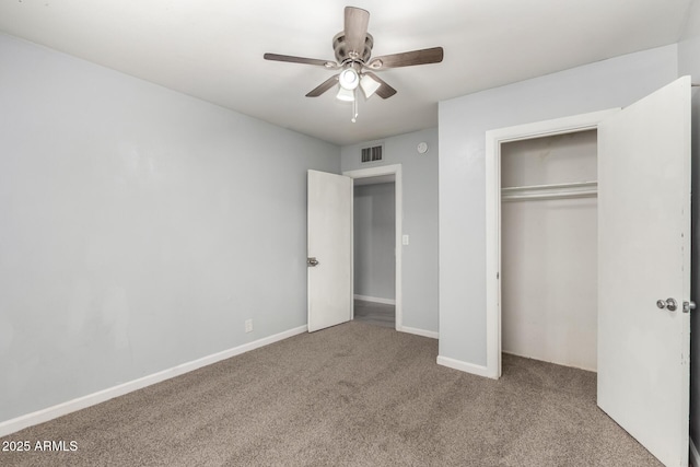 2936 E Beck Ln, Phoenix, AZ 85032 - unfurnished bedroom with visible vents, carpet floors, a closet, baseboards, and ceiling fan
