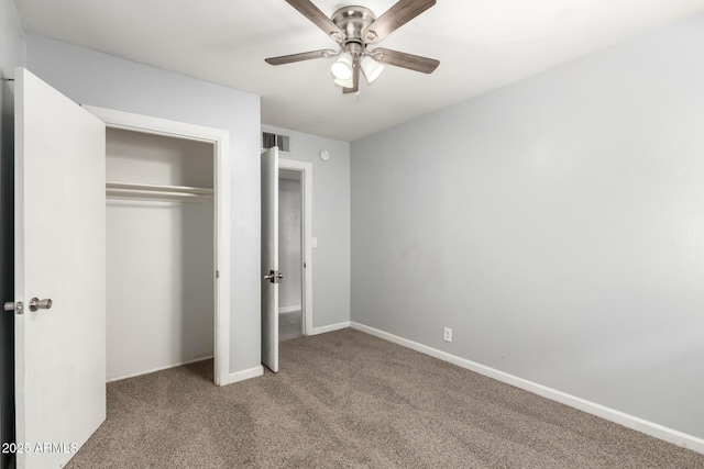 2936 E Beck Ln, Phoenix, AZ 85032 - unfurnished bedroom featuring a closet, visible vents, baseboards, a ceiling fan, and carpet