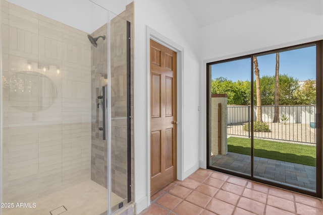 bathroom with a stall shower