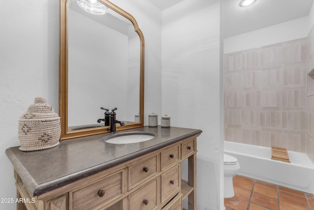 bathroom featuring tile patterned flooring, toilet, and vanity