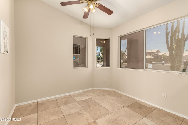 16288 W Hadley St, Goodyear, AZ 85338 - unfurnished room featuring ceiling fan, tile patterned flooring, and lofted ceiling